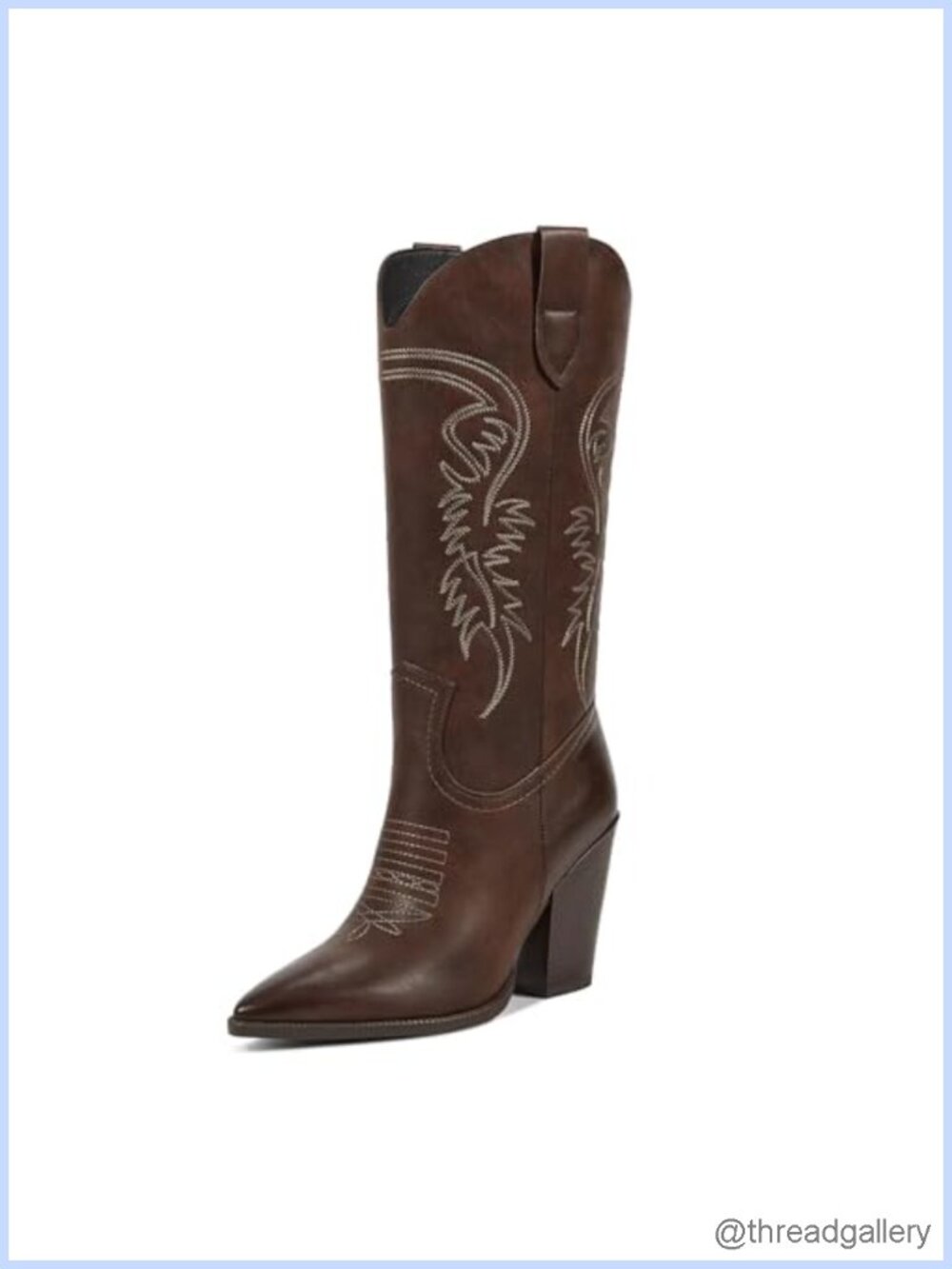 Matte Artificial Leather Western Cowboy Boots Pointed Toe Chunky Heel Mid-Calf